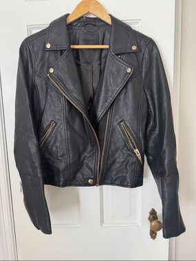 Blank NYC Black Leather Moto Jacket with Gold Hardware